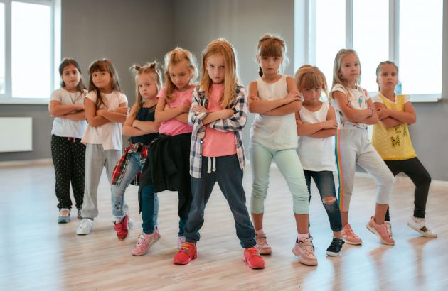 Dance,Team.,Group,Of,Confident,Little,Girls,Keeping,Arms,Crossed,